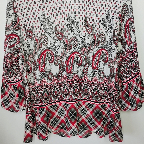 Lane Bryant Womens Button Up Top 18/20 Paisley Plaid Pleated Boho Artsy Office - Picture 5 of 10